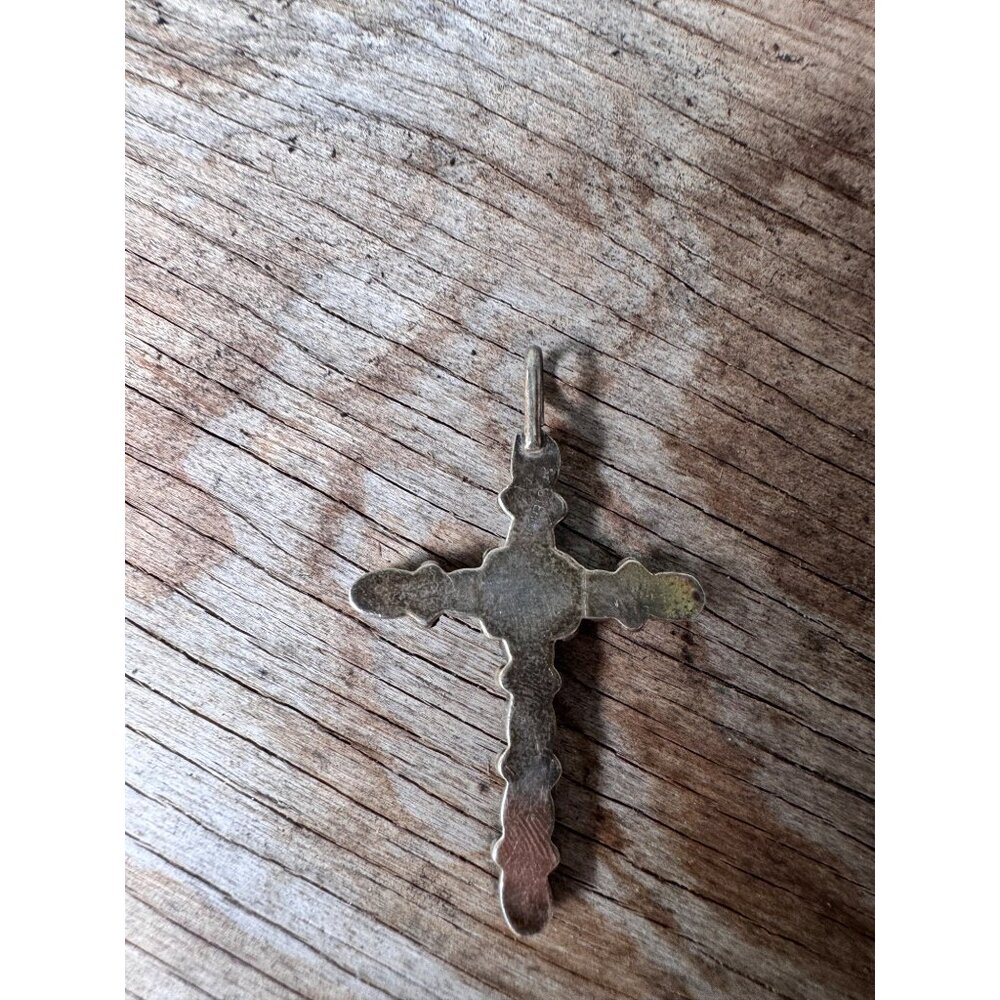 Sterling Silver Cross Pendant With Multi-Gemstone Inlay Design - Picture 4 of 7
